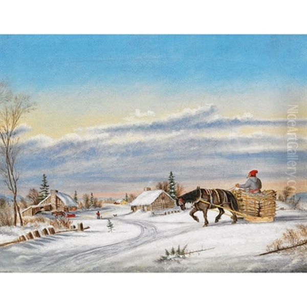 Returning To The Homestead, Winter Oil Painting by Cornelius David Krieghoff