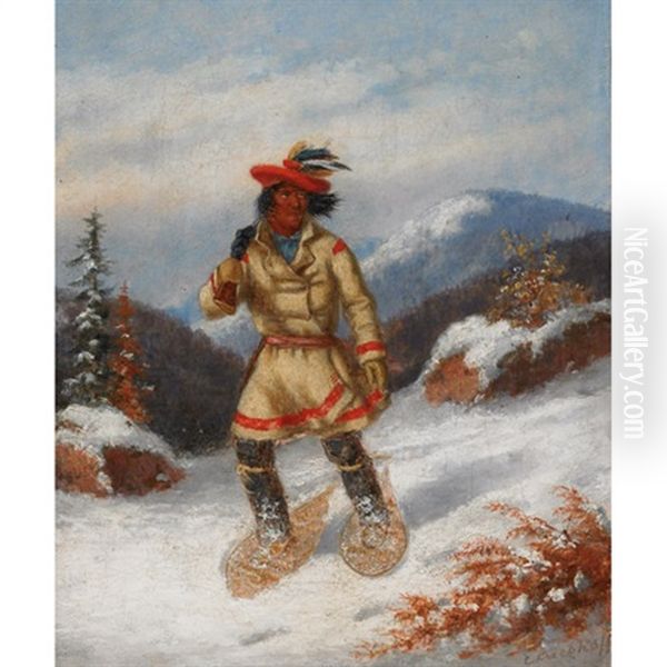 Indian On Snowshoes Oil Painting by Cornelius David Krieghoff