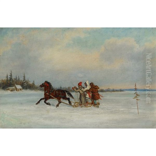 Habitants With Sleigh Oil Painting by Cornelius David Krieghoff