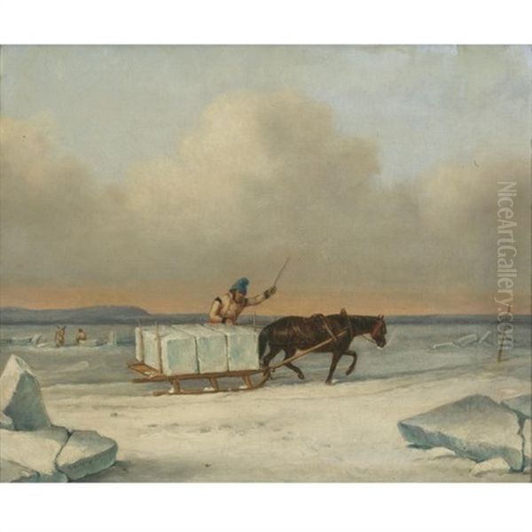 The Ice Cutters On The St. Lawrence At Longueuil Oil Painting by Cornelius David Krieghoff