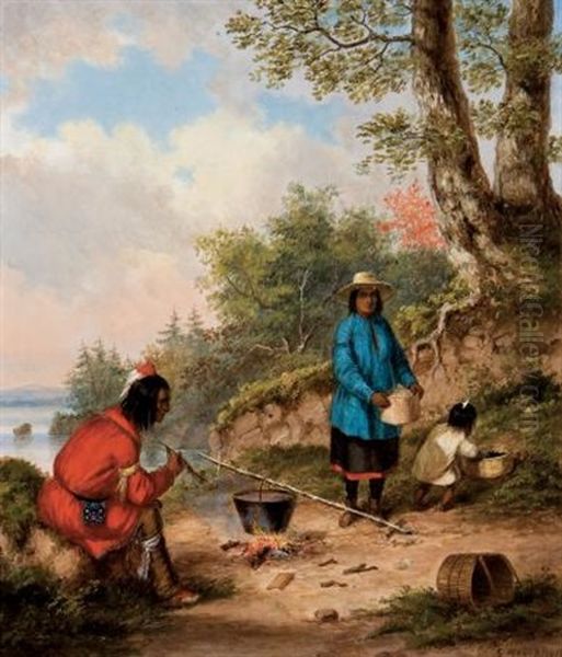 Indian Encampment Oil Painting by Cornelius David Krieghoff