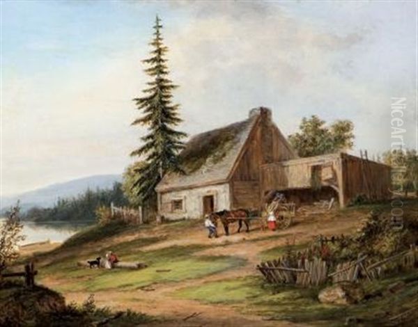 A Pioneer Homestead Oil Painting by Cornelius David Krieghoff