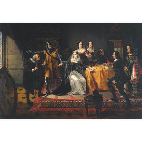 Mary, Queen Of Scots, And Entourage Oil Painting by Cornelius David Krieghoff