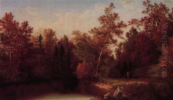 Fall Landscape With Indian Campfire Oil Painting by Cornelius David Krieghoff