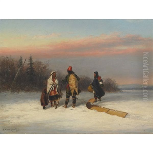 A Wayside Chat Oil Painting by Cornelius David Krieghoff