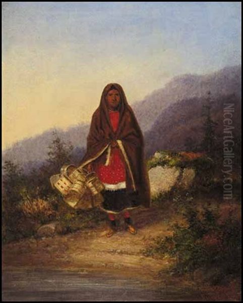 Iroquois Indian Basket Seller Oil Painting by Cornelius David Krieghoff