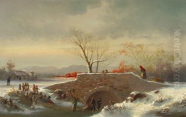 A Winter's Day Oil Painting by Cornelius David Krieghoff