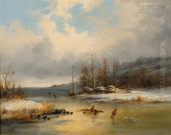 Winter River Scene Oil Painting by Cornelius David Krieghoff