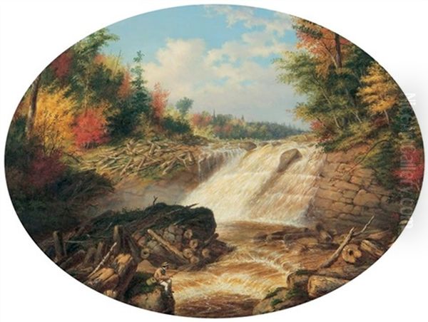 A Jam Of Saw Logs On The Upper Fall In The Little Shawanagan River - 20 Miles Above Three Rivers Oil Painting by Cornelius David Krieghoff