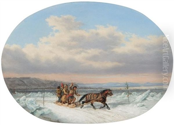 Crossing The Ice At Quebec Oil Painting by Cornelius David Krieghoff