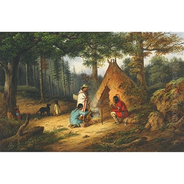 Caughnawaga Indians At Camp Oil Painting by Cornelius David Krieghoff