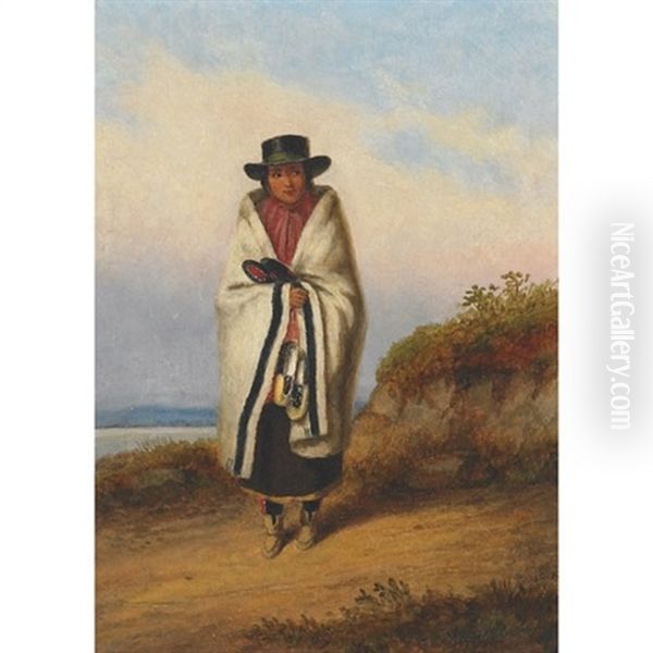 Indian Squaw, Moccasin Seller Oil Painting by Cornelius David Krieghoff