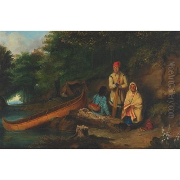 Caughnawaga Indian Camp Oil Painting by Cornelius David Krieghoff