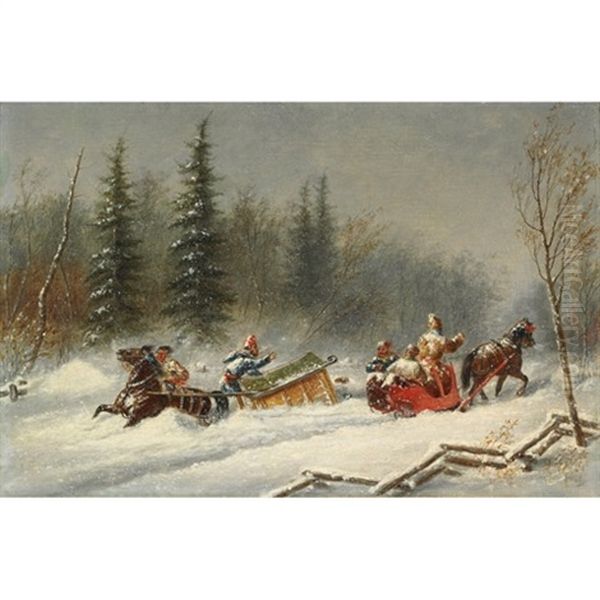 Run Off The Road In A Blizzard Oil Painting by Cornelius David Krieghoff