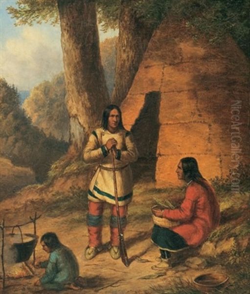 Indian Hunter And Family Oil Painting by Cornelius David Krieghoff