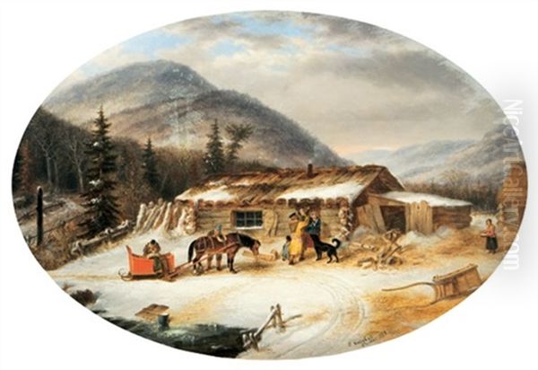 Return From Market; French Canadians, Loghouse And Clearing On The St. Maurice Oil Painting by Cornelius David Krieghoff