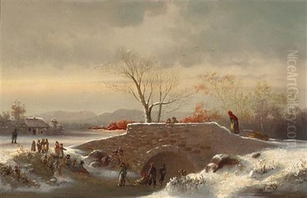 A Winter's Day Oil Painting by Cornelius David Krieghoff