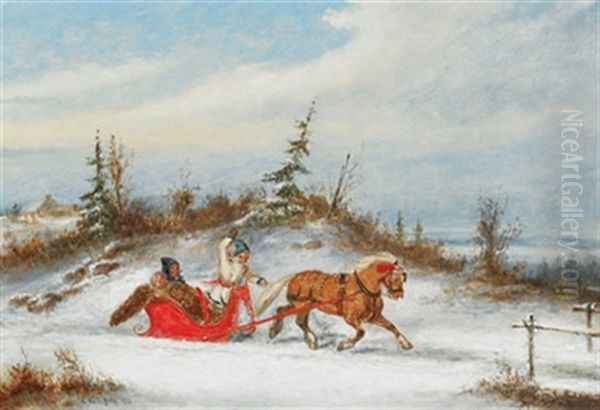 Winter Scene With Horse And Sleigh Oil Painting by Cornelius David Krieghoff