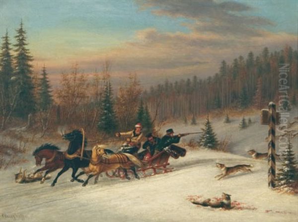 A Race For Life Oil Painting by Cornelius David Krieghoff