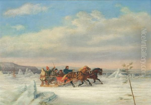 Race Across The St. Lawrence Between Quebec And Levis Oil Painting by Cornelius David Krieghoff