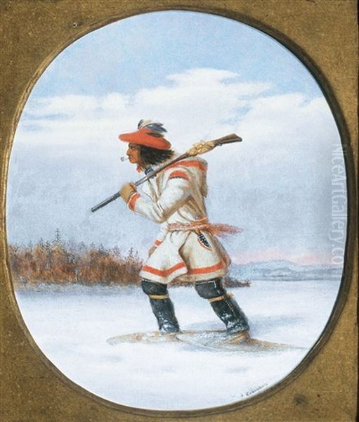 Lorette Indian On A Hunt, Quebec Oil Painting by Cornelius David Krieghoff