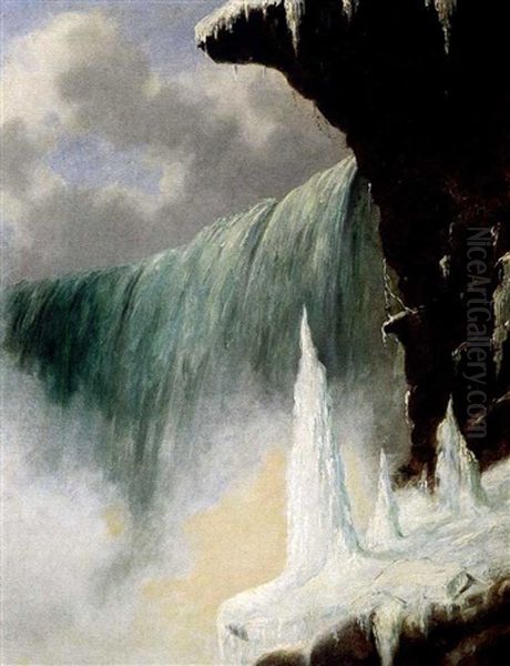 Niagara Falls From Below Table Rock, Winter Oil Painting by Cornelius David Krieghoff