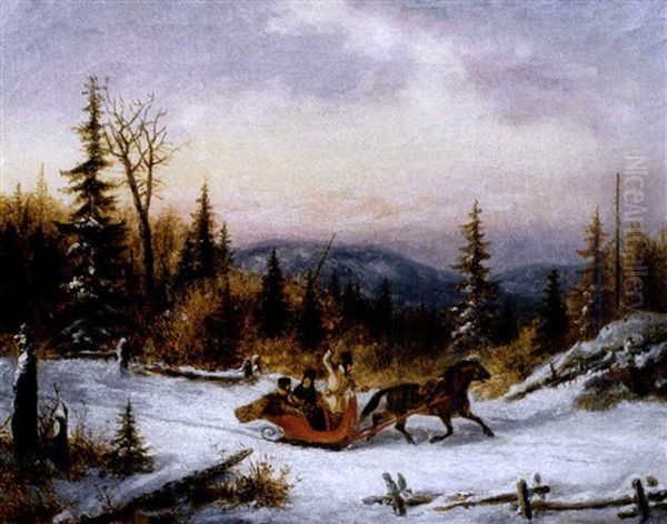 The Sleigh Ride Near Lake St. Charles, Quebec Oil Painting by Cornelius David Krieghoff