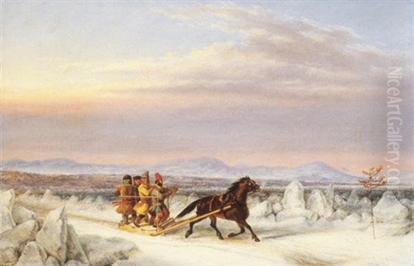 Habitants Crossing The Ice Oil Painting by Cornelius David Krieghoff