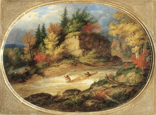 Indians Shooting The Rapids Oil Painting by Cornelius David Krieghoff