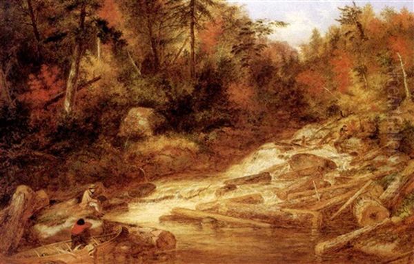 The Falls Of The Little Shawinigan, Autumn Oil Painting by Cornelius David Krieghoff