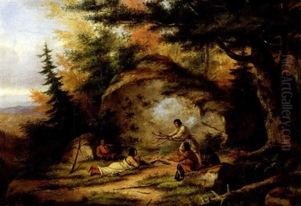 Indian Scouts On Lookout Rock Oil Painting by Cornelius David Krieghoff