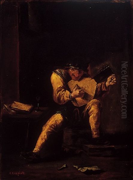 Man Playing An Instrument Oil Painting by Cornelius David Krieghoff