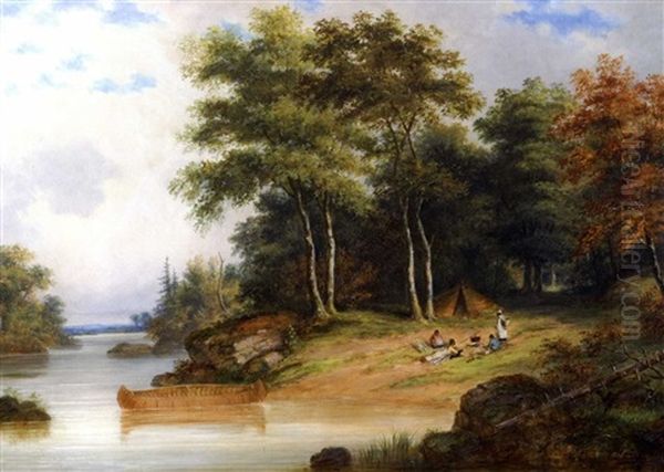 Indian Encampment, Lake Memphramagog Oil Painting by Cornelius David Krieghoff