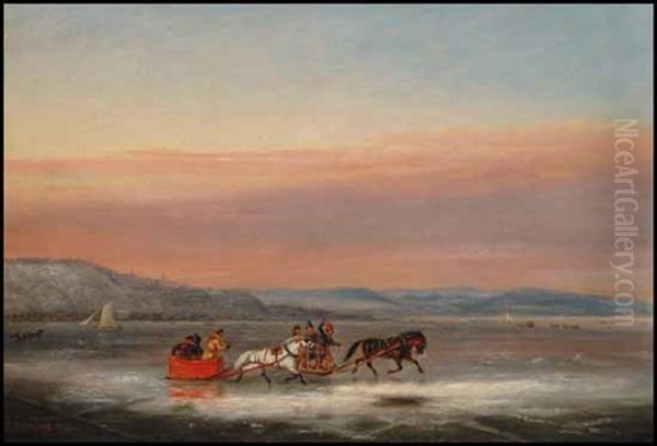 Sleighs Racing In Front Of The Citadel, Quebec Oil Painting by Cornelius David Krieghoff