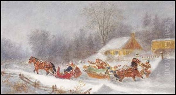 An Incident In A Winter Blizzard Oil Painting by Cornelius David Krieghoff