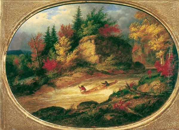 Indians Shooting The Rapids Oil Painting by Cornelius David Krieghoff