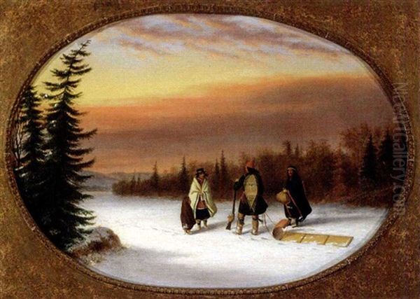 Caughnawaga Indians, Winter Oil Painting by Cornelius David Krieghoff