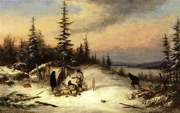 Indian Camp In Winter Oil Painting by Cornelius David Krieghoff