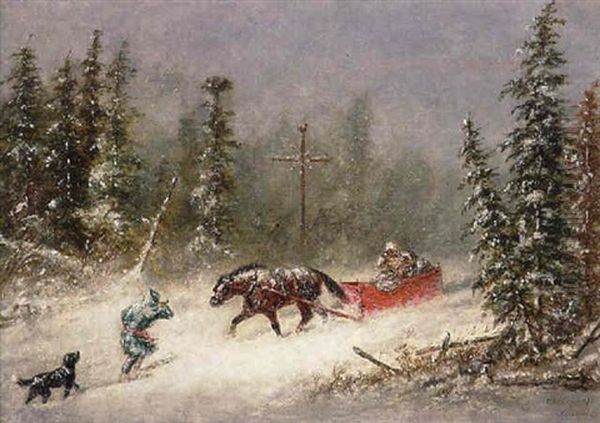 Habitants In A Blizzard Oil Painting by Cornelius David Krieghoff