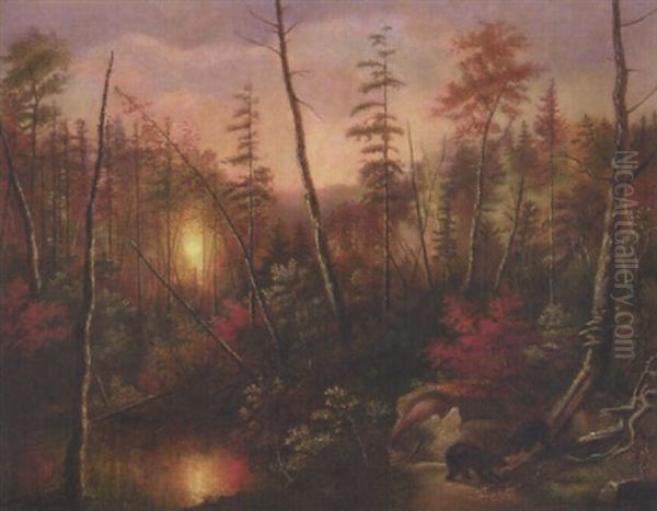 Bears In The Woods Oil Painting by Cornelius David Krieghoff