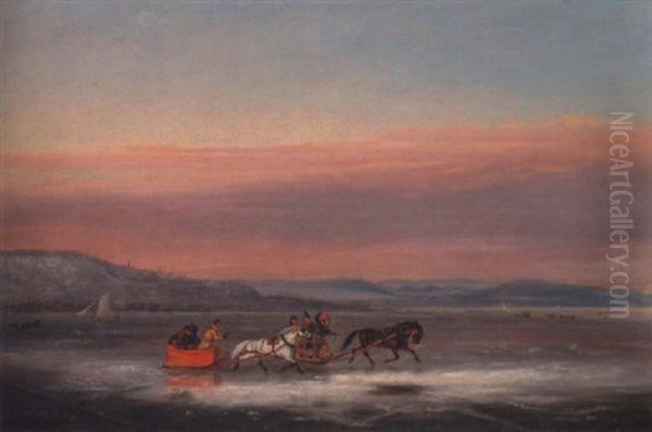 Sleighs Racing In Front Of The Citadel, Quebec Oil Painting by Cornelius David Krieghoff