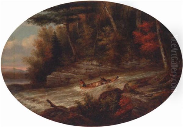 Running The Rapids Oil Painting by Cornelius David Krieghoff