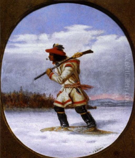 Lorette Indian On A Hunt, Quebec Oil Painting by Cornelius David Krieghoff