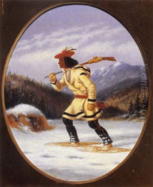 Indian Hunter On Snowshoes Oil Painting by Cornelius David Krieghoff