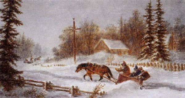 Sleighs In A Blizzard Oil Painting by Cornelius David Krieghoff