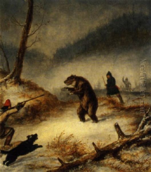 The Bear Hunt Oil Painting by Cornelius David Krieghoff