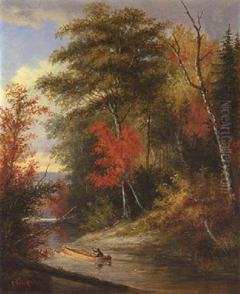 Autumn, Lake St. Charles Oil Painting by Cornelius David Krieghoff