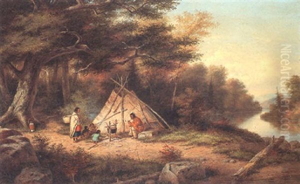 Wigwam, St. Lawrence, Canada Oil Painting by Cornelius David Krieghoff