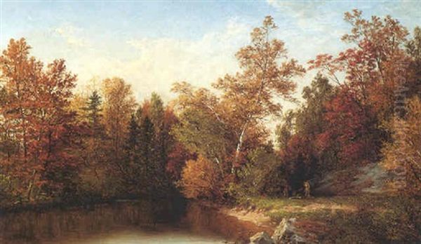 Fall Landscape With Indians And Campfire Oil Painting by Cornelius David Krieghoff