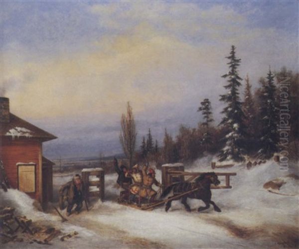 Cheating The Toll Gate Oil Painting by Cornelius David Krieghoff